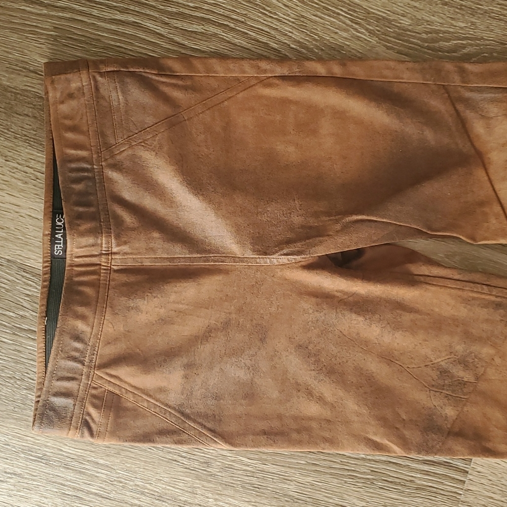 Brown Faux Leather Pleather Edgy Leggings - Picture 3 of 8
